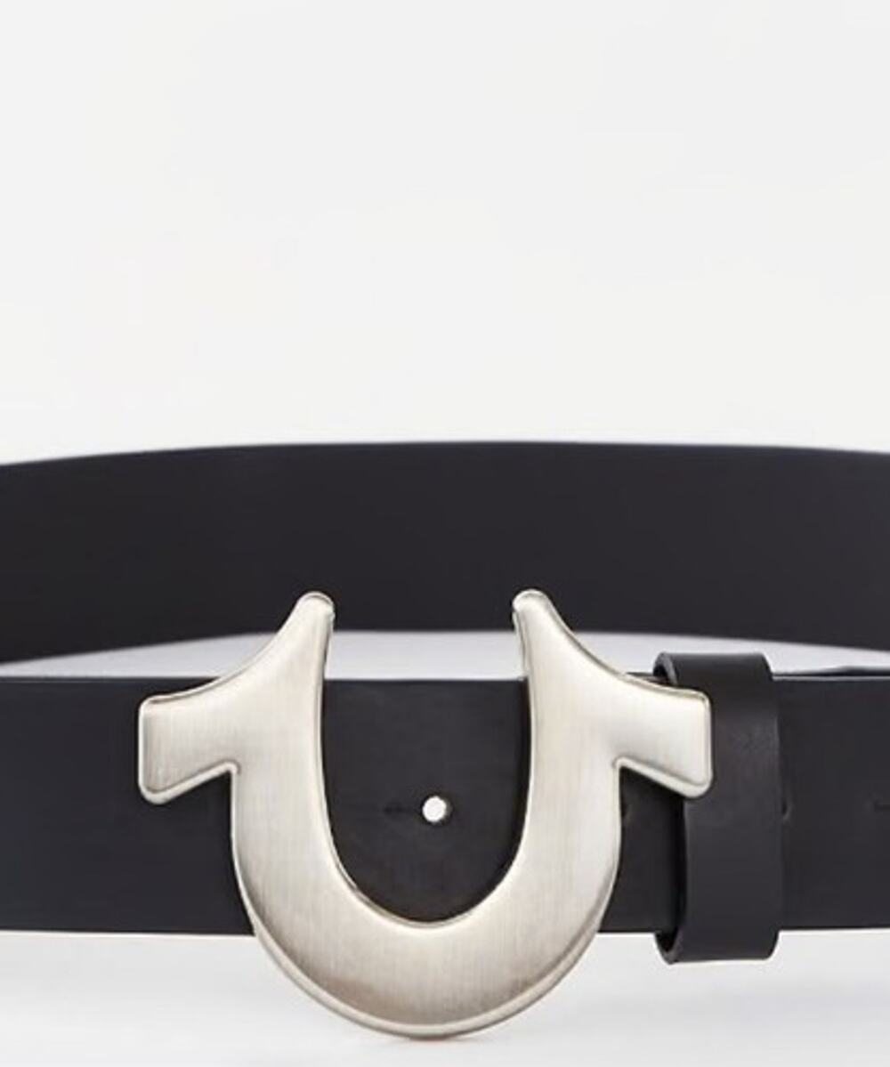 True Religion Mens Size 42 Belt Black Sage Heavy weight Horseshoe buckle